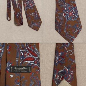 Christian Dior Vintage Paisley Silk Neck Tie – Brown, Red & Blue